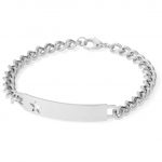 Stainless Steel Silver Tone ID Bracelet With Pierced Star Cutout 7.5"