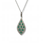 14K White Gold .12ct Diamonds and Emeralds Necklace 18"
