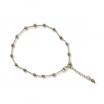 14K Yellow Gold Link Bracelet With Tri-Color Beads 7" with 1" extension