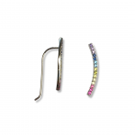 Sterling Silver Rhodium Plated Curved Ear Climber Earrings with Rainbow CZ