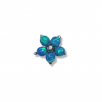 Stainless Steel Nose Ring 5 Petal Flower With Blue Opal