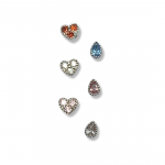 6 Pcs of Tear Drop CZ and CZ Set Heart Top 316L Surgical Steel Nose Rings With Ball Ends and CZ Accents