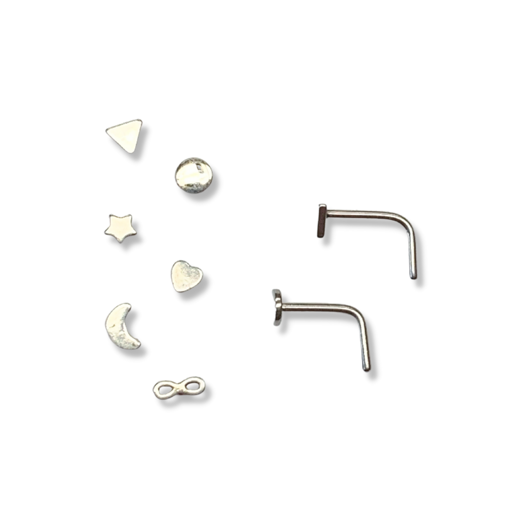 Stainless Steel “L” Hook Nose Rings in Assorted Shapes