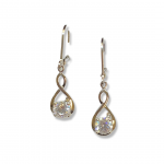 Sterling Silver Rhodium-plated 6mm CZ Teardrop Leverback Dangle Earrings