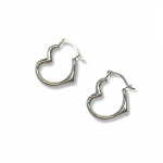 10K White Gold Heart Hoop Earring with Hinged Closure
