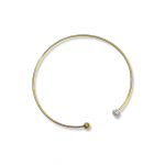 Pearl and Faceted Sphere Ends Stainless Steel Wire Bangle Bracelet Gold