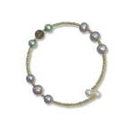 Flexible Wrap Glass Bead Bracelet with Lavender, Green and White Pearl Accents MM Width: 6-8 mm