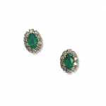 14K Yellow Gold Emerald Earrings with .20Ctw Diamond Halo
