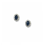 10k White Gold Oval Sapphire Earrings with Diamond Halo
