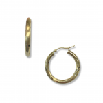 10k Yellow Gold Satin and Diamond-cut 3mm Round Hoop Earrings