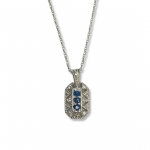14K White Gold Antique Look Sapphire Pendant with Diamond Accents on a 18" Baby Rope