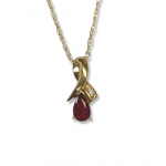 14k Yellow Gold Genuine Ruby Pendant with Diamond Accents on a 18" Baby Rope