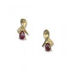 14k Yellow Gold Genuine Ruby Post Earrings with Diamond Accents