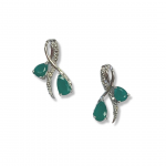 14K White Gold Genuine Emerald Pendant with Diamond Accent Post Earrings