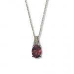 10K White Gold Oval Grape Garnet Pendant with Diamond Accents 18" Baby Rope