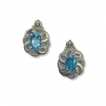 14K White Gold Blue Topaz Post Earrings with Diamond Accents