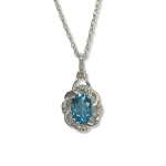 14K White Gold Blue Topaz Pendant with Diamond Accents 18" Baby Rope