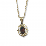 14K Yellow Gold Garnet Pendant With Filigree Accents 18" Baby Rope