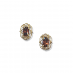 14K Yellow Gold Garnet Stud Earrings With Filigree Accents