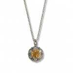 14K White Gold Round Citrine with Diamond/Decorative Halo on a 18" Baby Rope