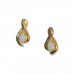 14K Yellow Gold Oval Opal Stud Earrings with Diamond Accents