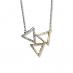 14K Tri-Color Gold Geometric Pendant with Diamond Accents on a 19" Baby Rope