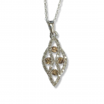 14K White Gold Pave White Diamond Pendant with Floating Chocolate Diamond Accents on a 18" Baby Rope