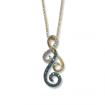 14K Yellow Gold Blue and White Diamond Freeform Pendant on a 17.5" Baby Rope