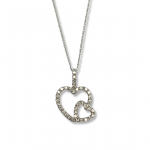 14K White Gold Double Heart Pave Diamond Pendant on a 20" Baby Rope