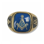 14K Yellow Gold Blue Masonic Fashion Ring Size 10 MM Width: 4