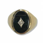 10K Yellow Gold Onyx Fashion Ring with Diamond Accent Size 10
