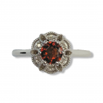 10K White Gold Garnet Polished Fashion Ring with Decorative Halo Diamond Accents Size 6.5 MM Width: 2