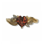 10K Yellow Gold Heart Shaped Garnet Polished Fashion Ring with Diamond Accents Size 6 MM Width: 1.5