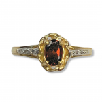 10K Yellow Gold Garnet Polished Fashion Ring with Diamond Accents Size 7 MM Width: 1