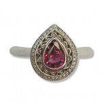 14K White Gold Pink Tourmaline Fashion Ring with Diamond Accents Size 9 MM Width: 2