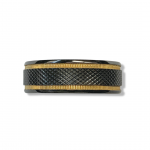 Black Titanium Ring with Diamond Pattern Brushed Finish and Gold Milgrain Grooves Size10.5 8mm