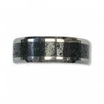 Polished Tungsten Ring with Black and Gray Lava Rock Stone Inlay and Polished Beveled Edges Size11 8mm