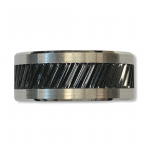 Polished Tungsten Ring with Gear Teeth Black Ceramic Inlay Size 11 Width: 10mm