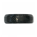 Black Titanium Ring with Black Damascus Steel Inlaid and Black Sapphires Size12.5 Width: 8