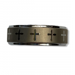 Tungsten Carbide Ring with Engraved Crosses on Raised Center Size11 8mm