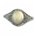10K White Gold Brushed Signet Fashion Ring with Filigree Accents Size6