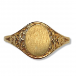 10K Yellow Gold Brushed Signet Fashion Ring with Filigree Accents Size7