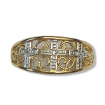10K Yellow Gold Two Tone Triple Cross with Diamond Accents Fashion Ring Size7