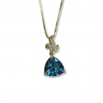 14K Yellow Gold London Blue Topaz Pendant with Diamond Accents on a 18" Box Chain