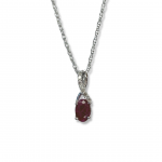 14k White Gold Oval Ruby Pendant with Diamond Accents 18" Baby Rope