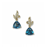 14K Yellow Gold London Blue Topaz Dangle Earrings with Diamond Accents