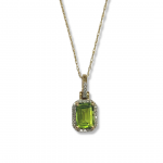 14k Yellow Gold Peridot Pendant with Diamond Accents on a 18" Baby Rope
