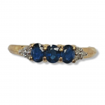 10K Yellow Gold Triple Sapphire Fashion Ring with Diamond Accents Size7