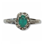 10K White Gold Oval Emerald Polished Fashion Ring with Diamond Accent Size7