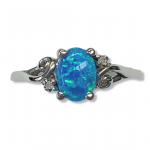 10K White Gold Created Opal Fashion Ring with Diamond Accents Size6